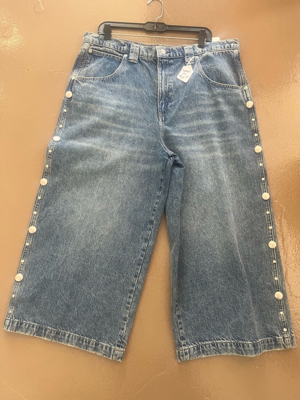 Banana Republic Blue Wide-Leg Button-Trim Denim Jeans